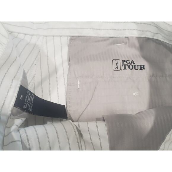 PGA Tour Light Weight White / Gray Striped Polyester Men's Golf Shorts | Size 36 - Picture 3 of 10